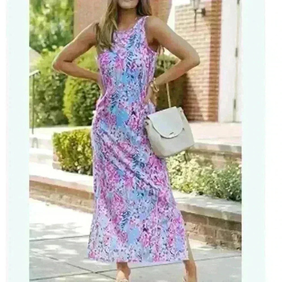 NWT Multicolor Abstract Sleeveless Floral Print Maxi Dress Large - Picture 1 of 13